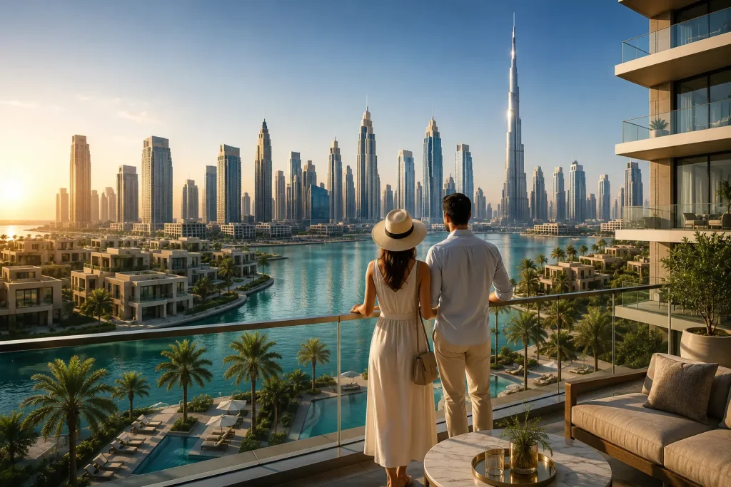 Buying Property in Dubai luxury residential apartments overlooking the Dubai skyline