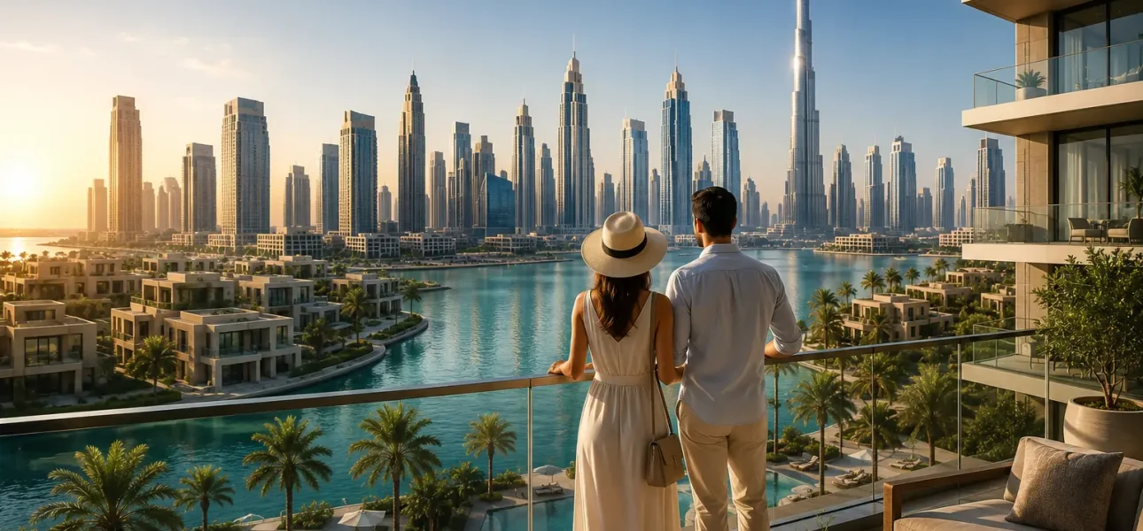 Buying Property in Dubai luxury residential apartments overlooking the Dubai skyline